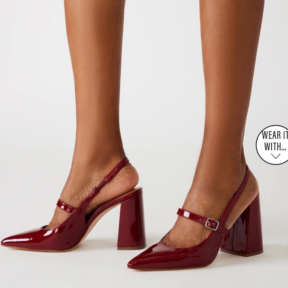 Steve Madden “Maegan” Patent Burgundy Block Heel Slingbacks